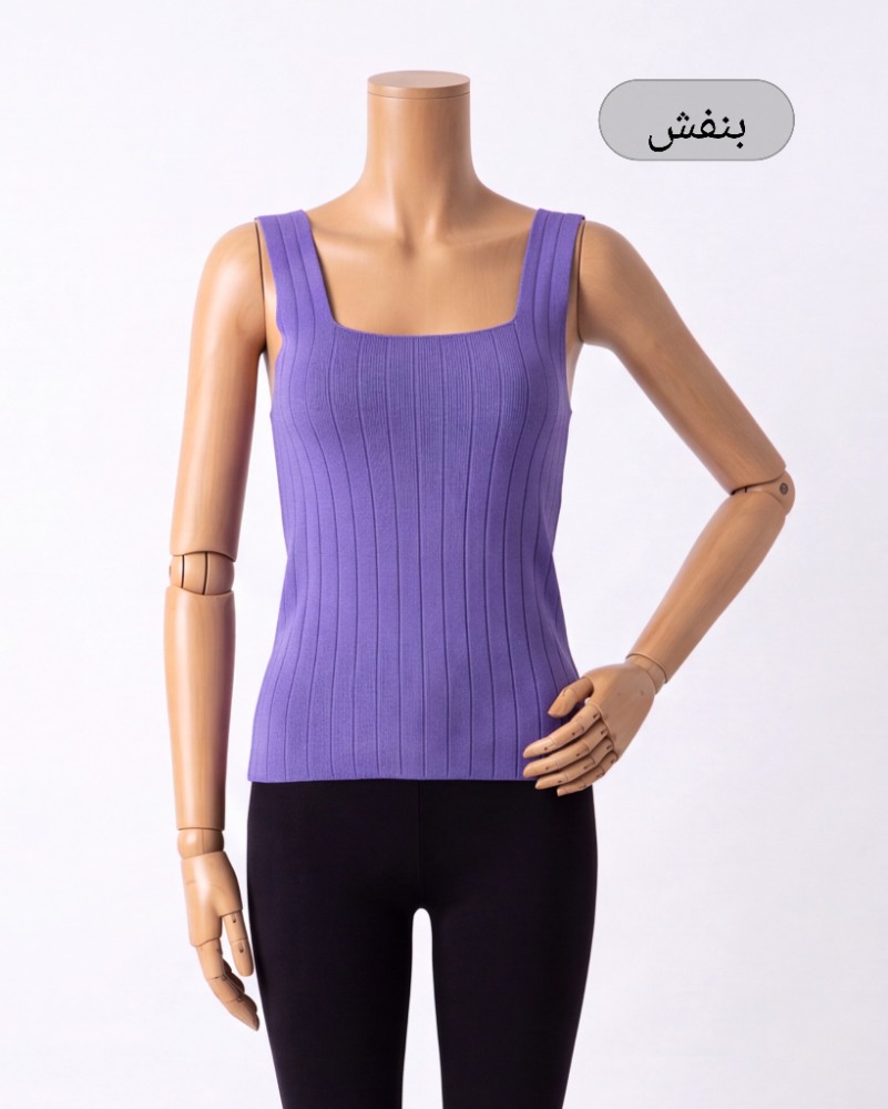 تاپ بافت یقه خشتی طرح خطی زنانه زنانه رنگ بنفش